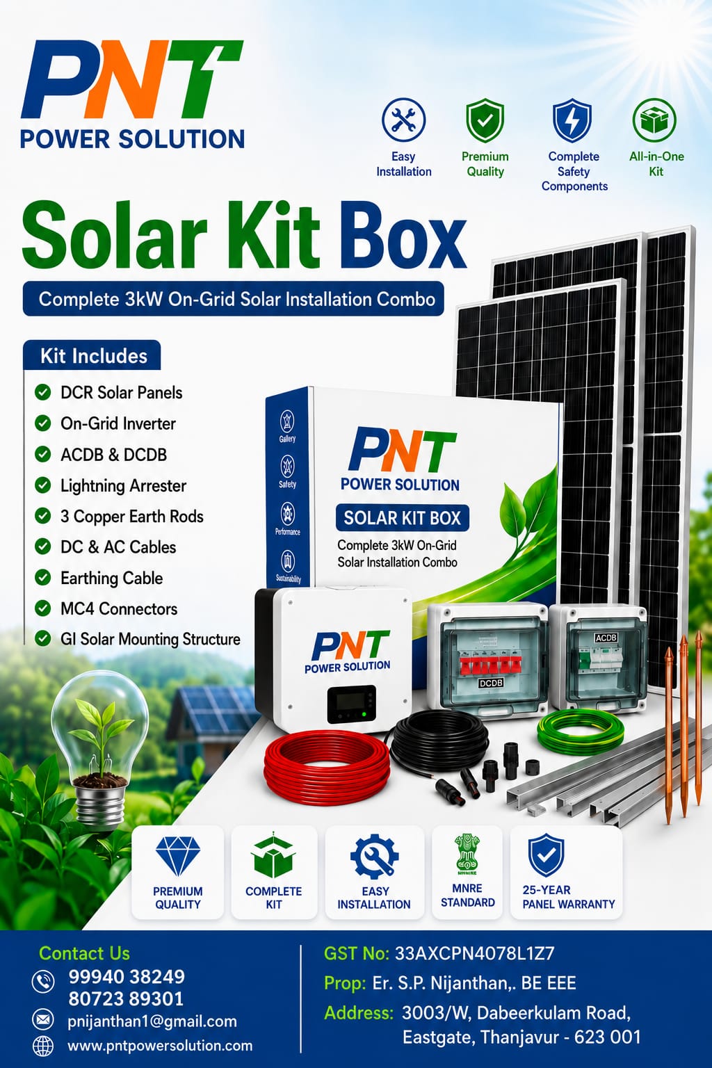 Solar panel installation kit