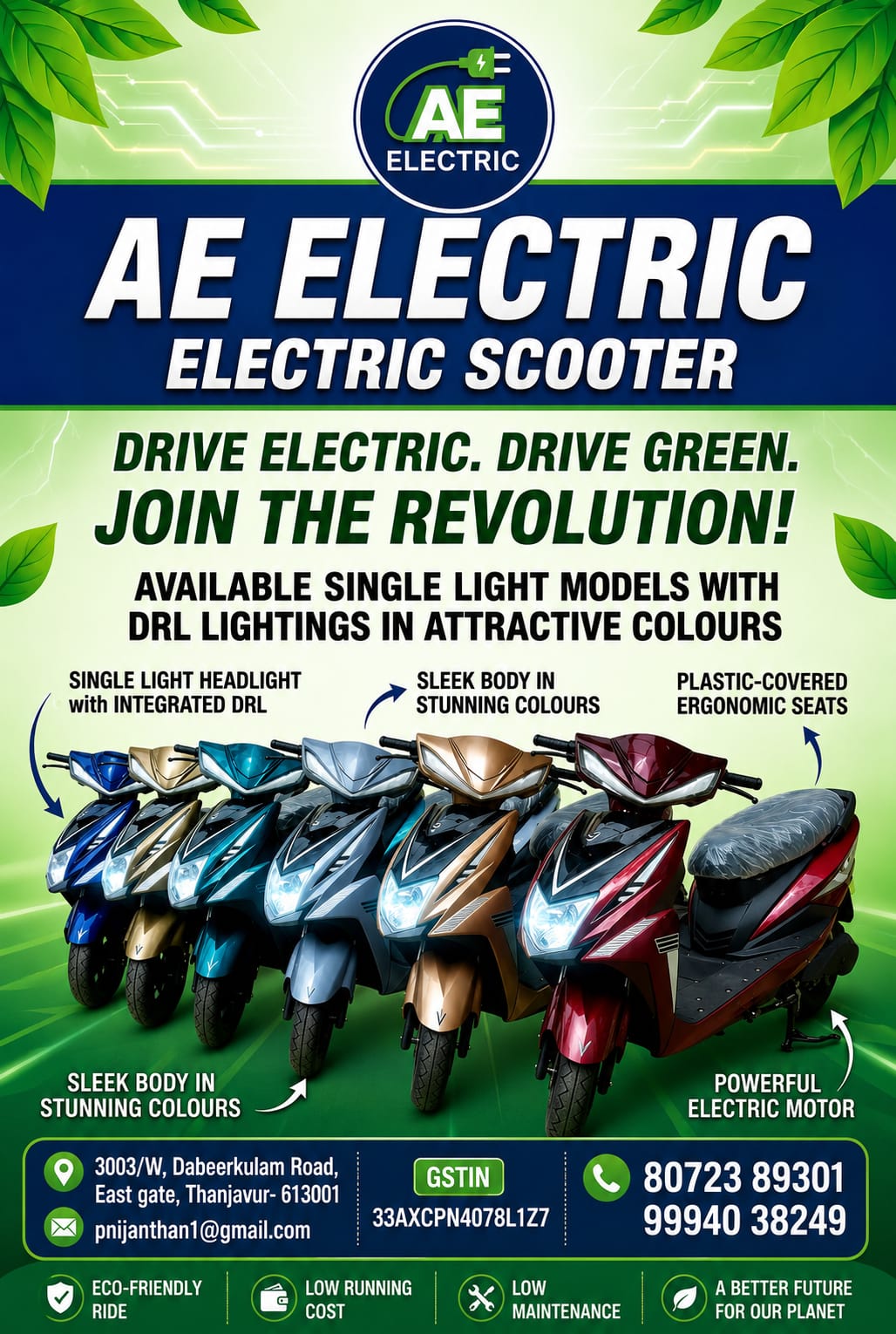 AE Electric scooter models and colours